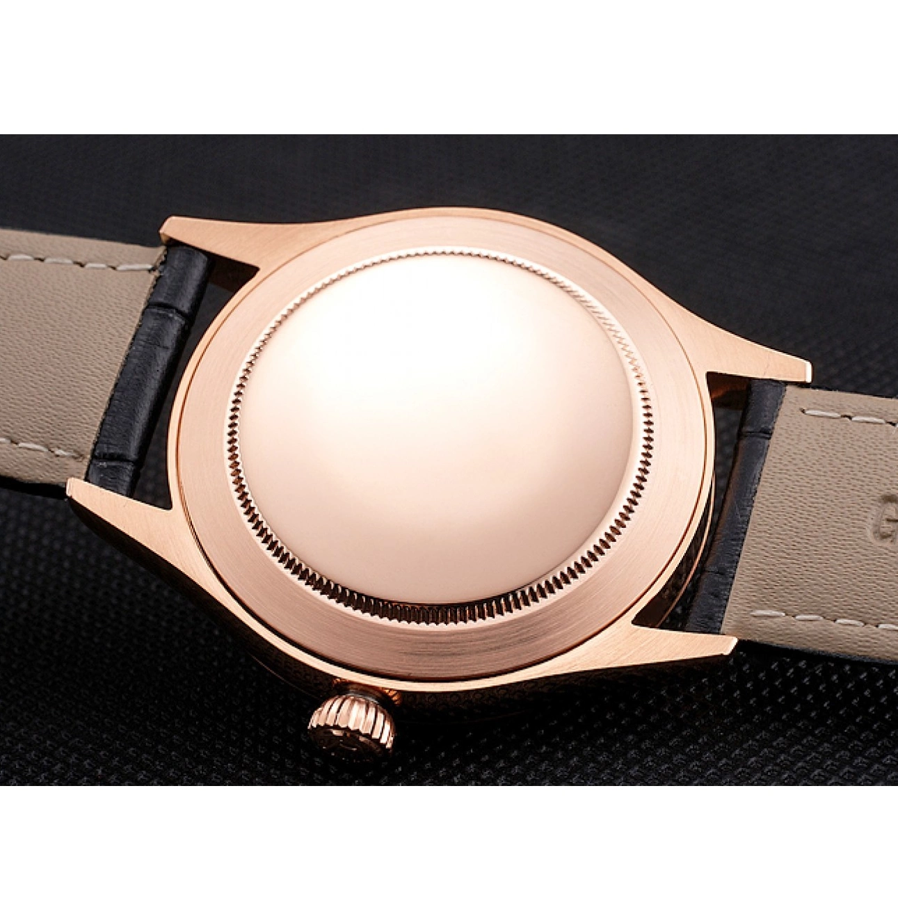 Best AAA Replica Sites Case Gold Rose Swiss Black Strap Black Rolex Dial Datejust Leather 0629